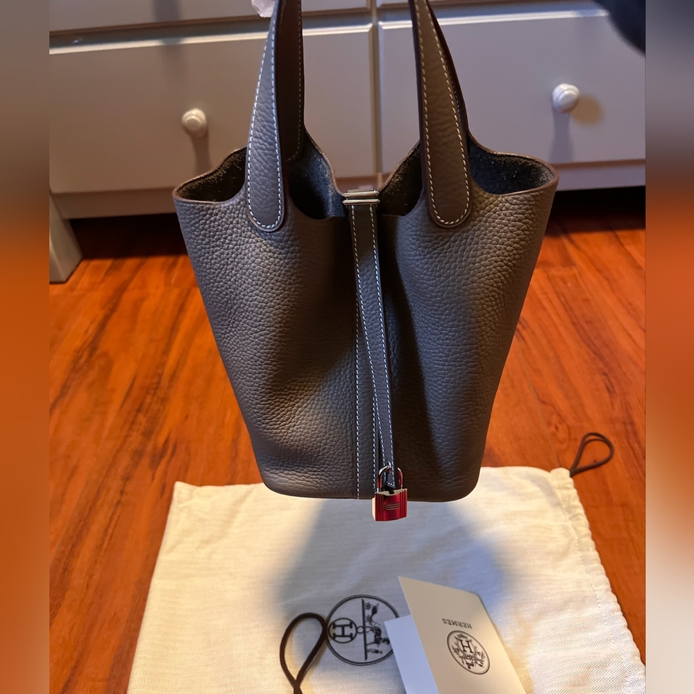 SOLD Hermes Picotin 18 clemence etoupe leather bag